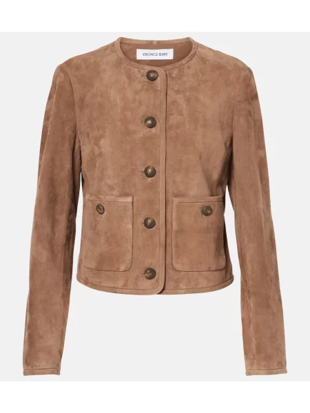 Geacă Veronica Beard din piele de căprioară maro