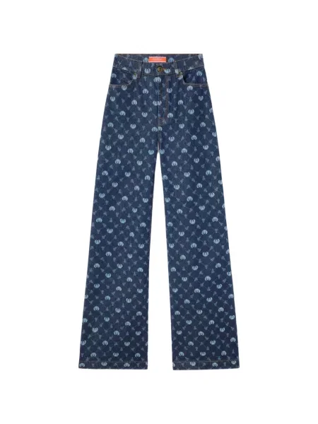 Jeansy La Doublej w kratkę z nadrukiem niebieskie