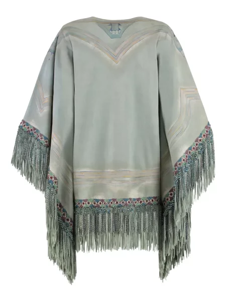 Poncho Etro cu franjuri verde