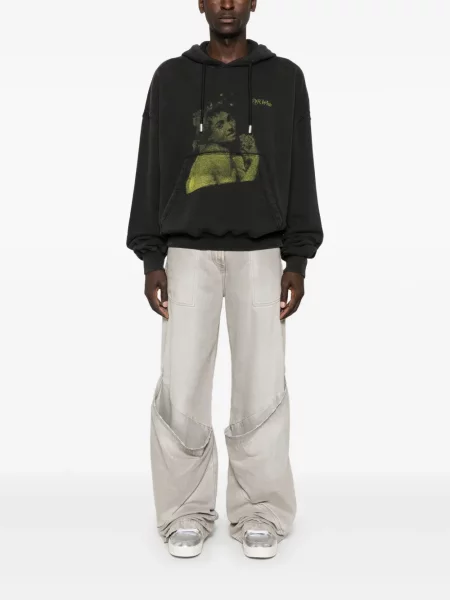 Hanorac cu glugă Off-white cu imagine alb