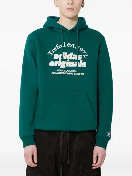 Hanorac cu glugă Adidas din piele cu imagine verde