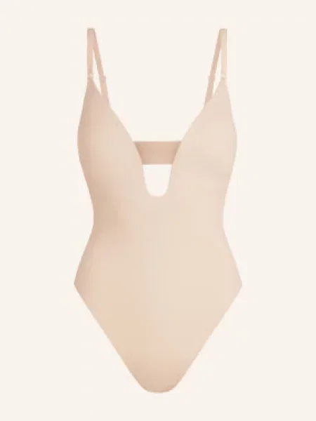 Spanx Tvarující Body Spanxshape™ Suit Your Fancy Plunge Low Back Thong Bodysuit béžová