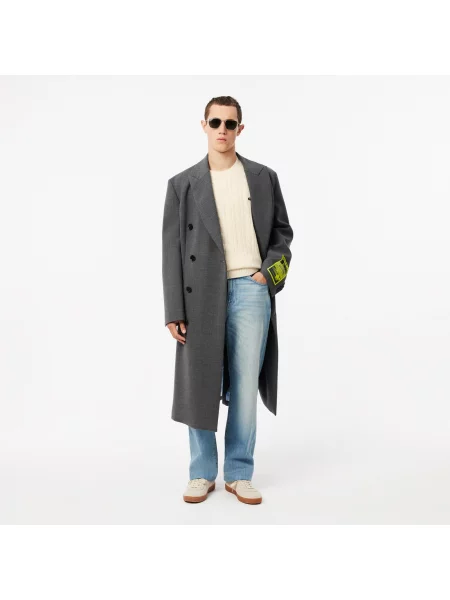 Lacoste Wełniany Sweter Warkoczowy Z Okrągłym Dekoltem Ecru biały