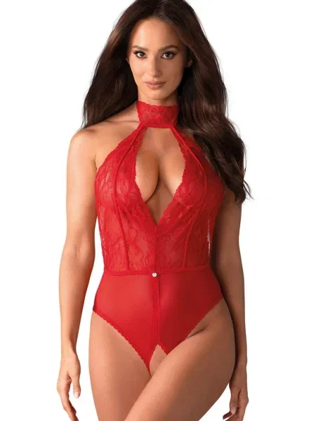 Кружевное боди с разрезом Боди_Obsessive_Dagmarie червоне