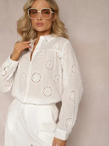 Koszula Ozdobiona Cyrkoniami i Haftem Opertta biała