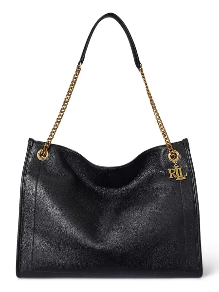 Δερμάτινη τσάντα Lauren Ralph Lauren μαύρο