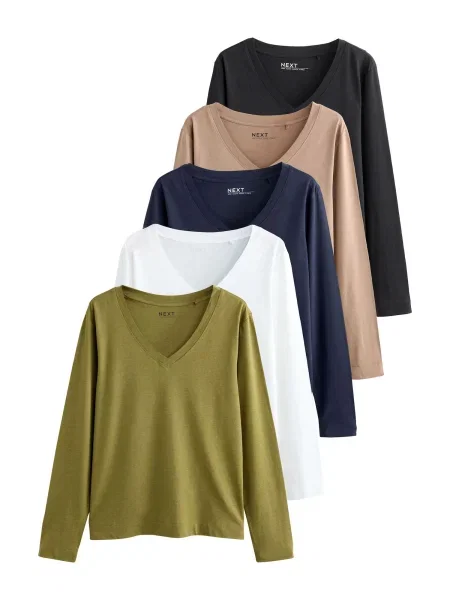 Next Tricou bleumarin / maro deschis / oliv / negru alb