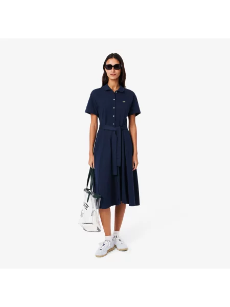 Lacoste Sukienka Z Kołnierzykiem Polo Z Krótkim Rękawem Flare Fit granatowa