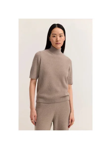 Sweter Bugatti wełniany z krótkim rękawem beżowy