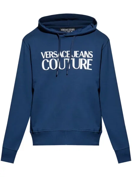 Bluza z kapturem Versace Jeans Couture z nadrukiem niebieska
