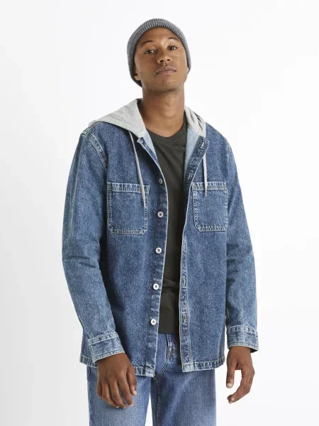 Kavbojska srajca Celio s kapuco modra