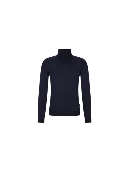 Lniany sweter z golfem Hugo niebieski