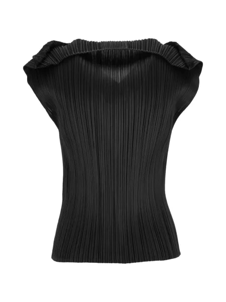 Gulerat tricou Pleats Please Issey Miyake negru