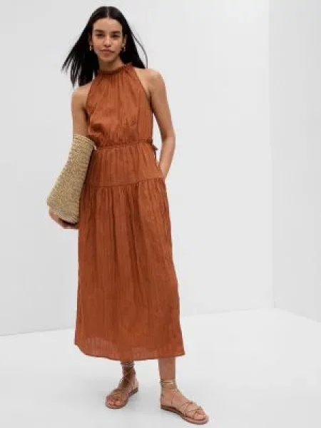 Sukienka midi Gap bez rękawów brązowa