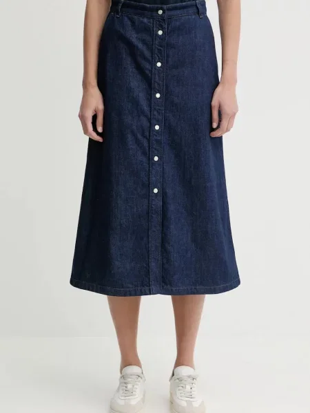 A.P.C. fustă jeans JUPE LONGUE bleumarin midi evazați