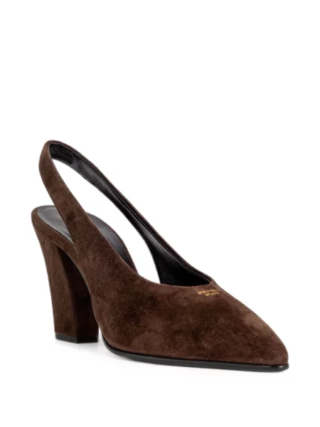 Pantofi cu toc Prada din piele de căprioară slingback maro