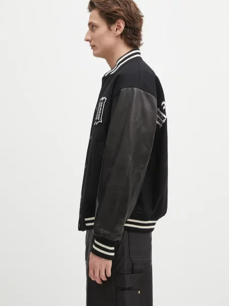 Μάλλινο μπουφάν bomber Wacko Maria Leather Varsity μαύρο
