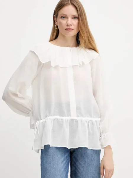 Weekend Max Mara bluză din amestec de in uni alb
