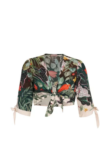 Top Amir Slama cu imagine cu imprimeu tropical cu legături verde