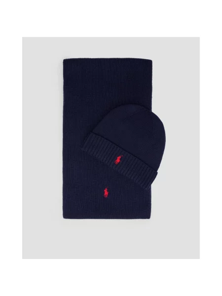 Set Căciulă și șal Din Lână Pentru Bărbați Polo Ralph Lauren albastru