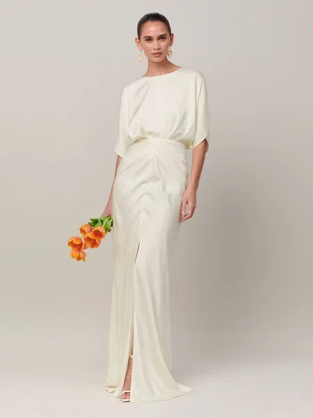 Sável Rochie de seară Gwen Gown lână alb