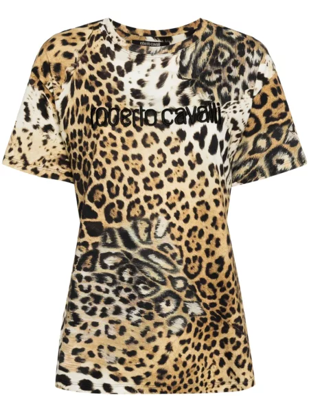 Tricou Roberto Cavalli cu imagine cu model leopard maro