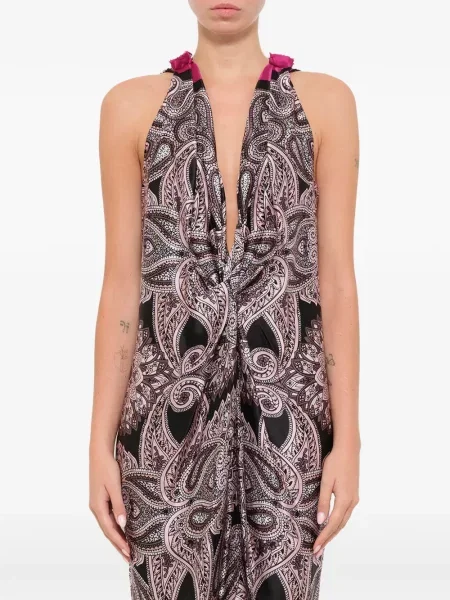 Rochie Lanvin cu imagine cu model paisley cu gât halter roz