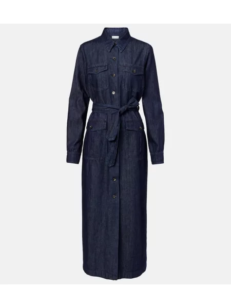 Sukienka maxi Dries Van Noten z nadrukiem bez ramiączek garniturowa niebieska