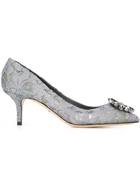 Pantofi cu toc Dolce & Gabbana din dantelă gri