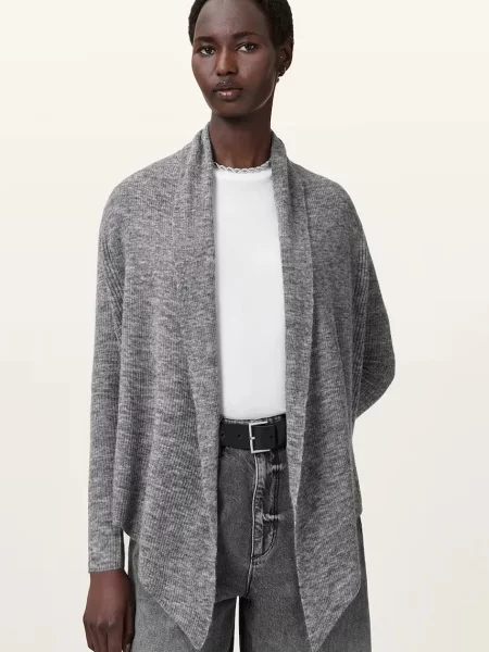 Жилетка с вълна AllSaints HARPER дамска от лека материя сиво