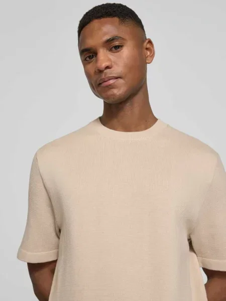 T-shirt z detal z logo model MILANO' Jack & Jones Premium beżowa
