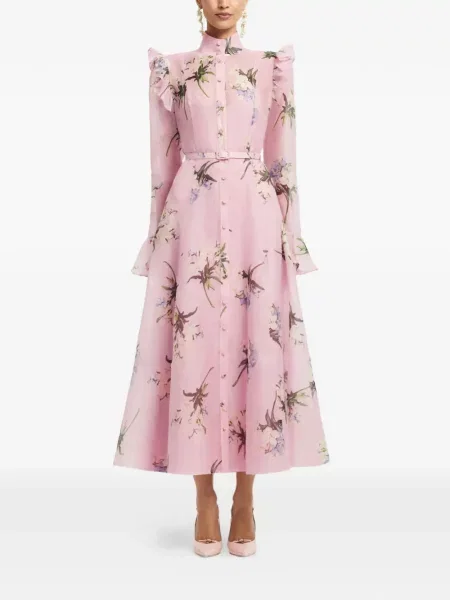Rochie midi Leo Lin cu model floral cu imagine roz