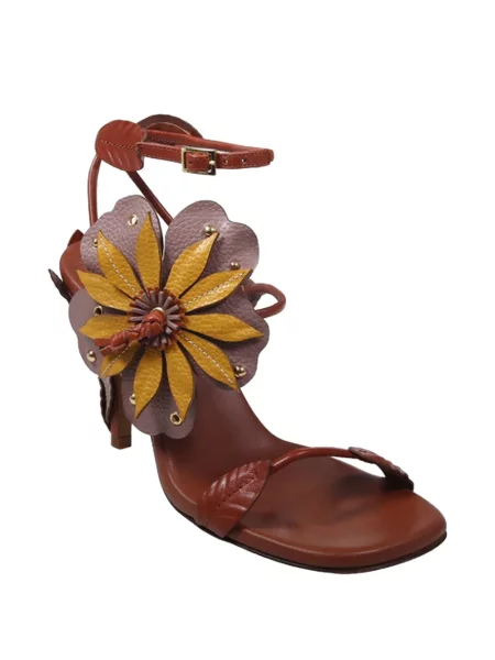 Sandale Zimmermann din piele cu model floral maro