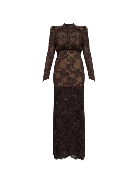 Rochie maxi Self-portrait cu paiete din dantelă maro