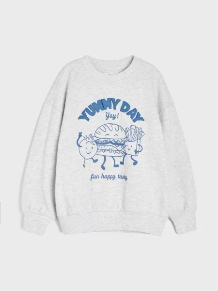 Sinsay mikina crewneck s potiskem šedá
