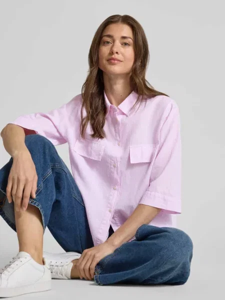 Bluzka z mieszanki lnu z na piersi model BEA' 0039 Italy różowa