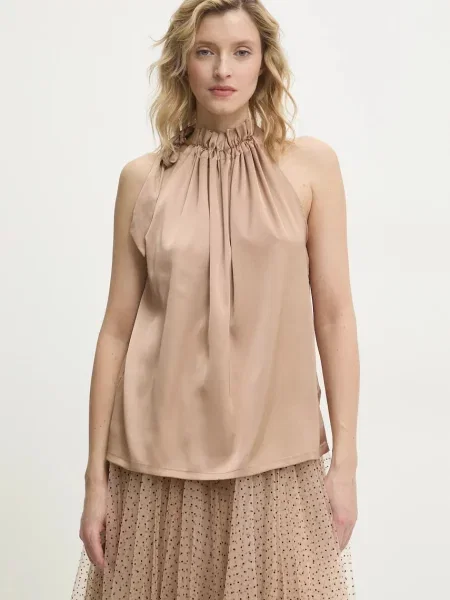 Блуза Answear Lab с изчистен дизайн кафяво