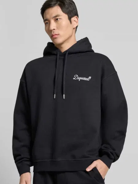 Bluza z kapturem o kroju regular fit z wyhaftowanym logo Dsquared2 czarna