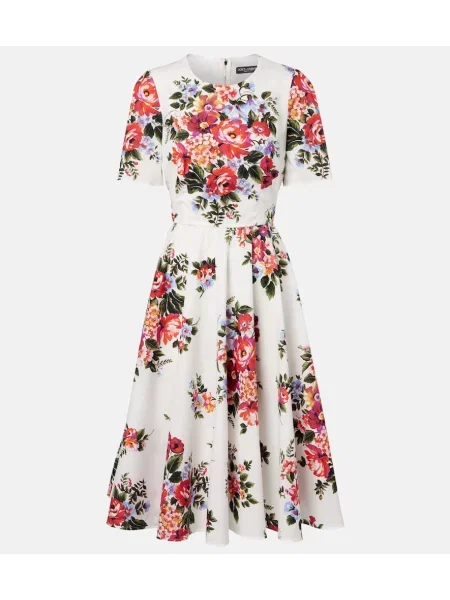 Rochie midi Dolce&gabbana cu model floral până la genunchi de costum alb