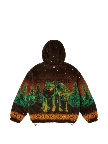 Geacă Supreme din fleece cu glugă maro
