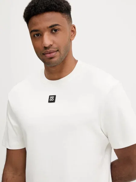 HUGO t-shirt gładki beżowy