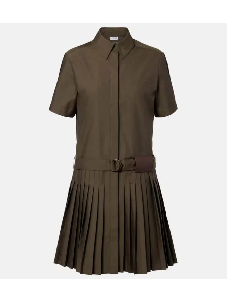 Sukienka koszulowa Loewe plisowana garniturowa zielona