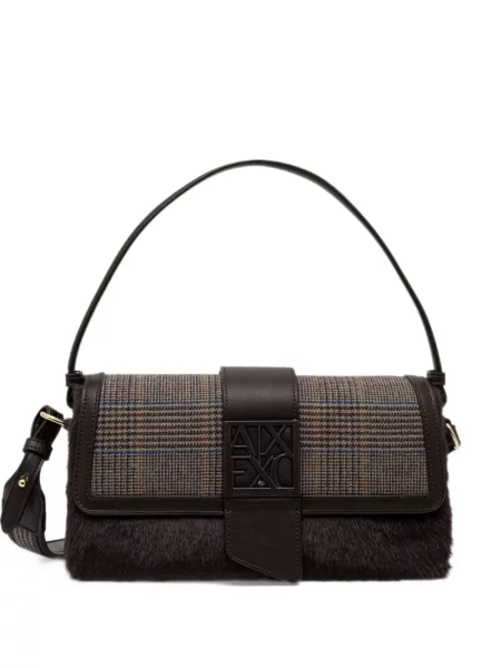 Shopper torbica Armani Exchange karirana s krznom smeđa