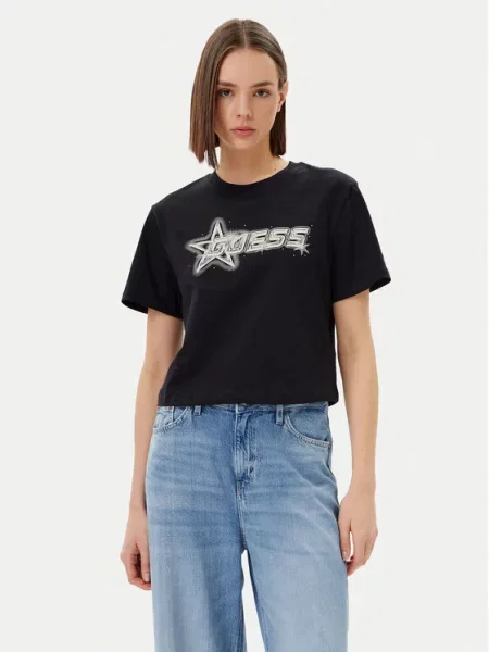 Guess Marškinėliai Boxy Fit juoda