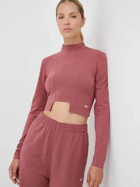 Tričko s dlouhým rukávem Reebok Classic s pologolfem růžová