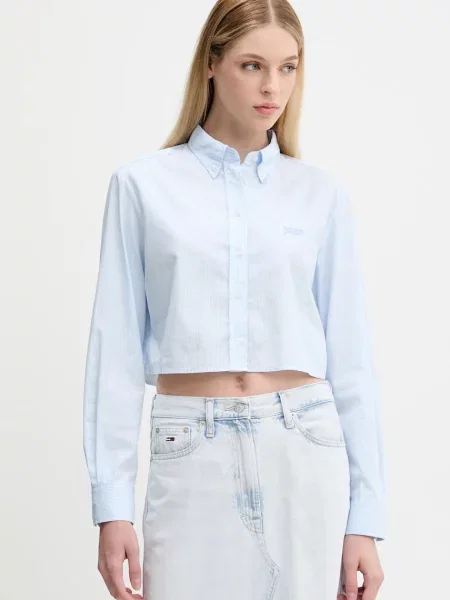 Tommy Jeans cămașă din cu guler clasic slim albastru