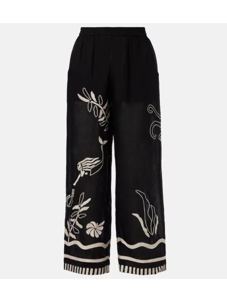 Pantaloni Eres cu broderie de in negru