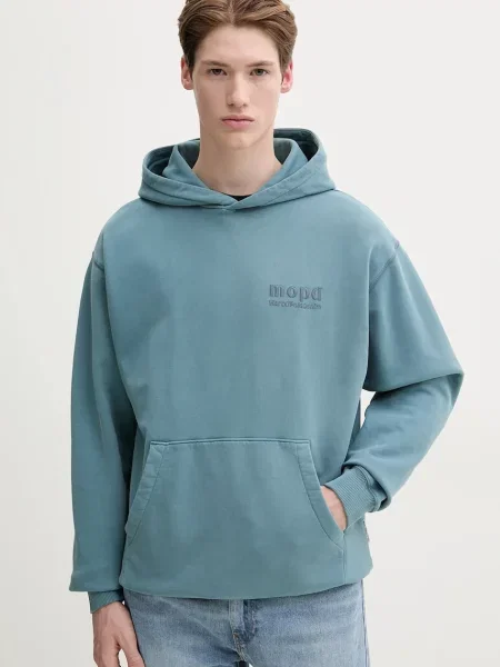 Bombažen pulover Marc O'Polo s kapuco modra