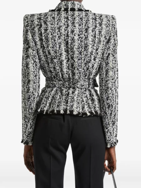 Cu centură geacă Balmain din tweed negru