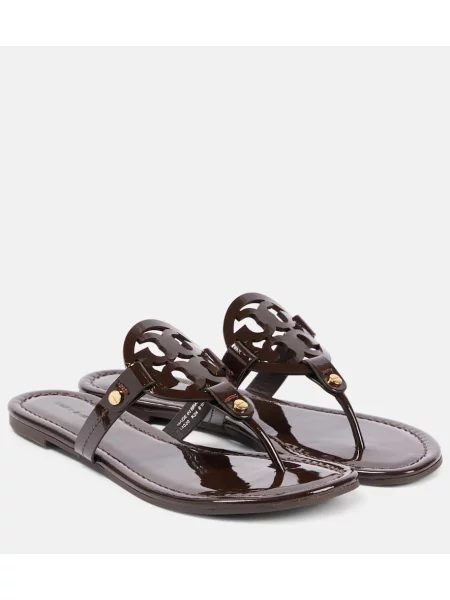 Chiloți tanga Tory Burch din piele de lac maro